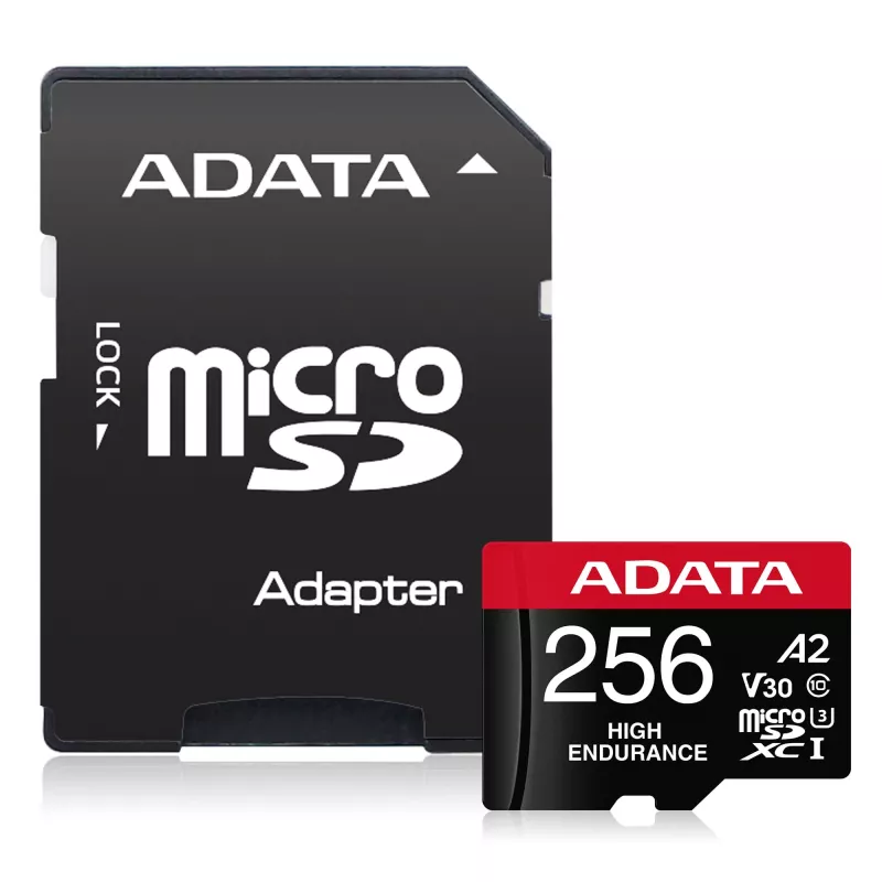 ADATA AUSDX256GUI3V30SHA2-RA1 256 GB microSDXC atminties kortelė UHS-I Class 10 V30 (skaitymas 100 MB/s, rašymas 80 MB/s) su SD adapteriu