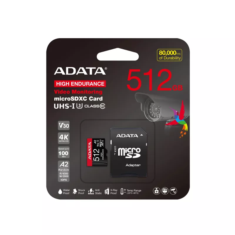 ADATA 512GB microSDXC A2 V30 U3 klasės 10 atminties kortelė, 100/85 MB/s