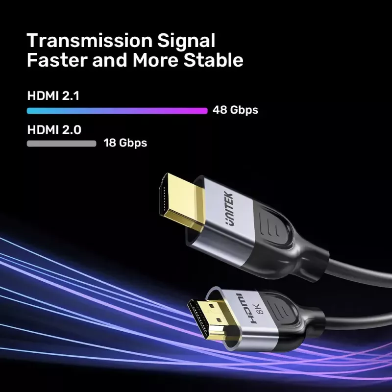 HDMI kabelis UNITEK C11086GY01-1M 1m 2.1 48 Gbit/s Juoda Pilka
