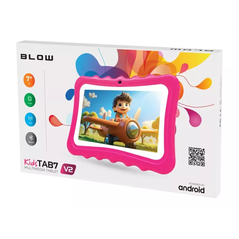 Planšetinis kompiuteris BLOW KidsTAB7 V2 7 colių IPS HD Android 14, Allwinner A133 1.5 GHz, 4 GB RAM, 32 GB, rožinė