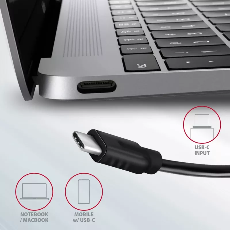 Axagon HMC-5G21 USB 10Gbps centrinis mazgas, 2x USB-A, 2x USB-C, HDMI 4k/30Hz, PD 60W, USB-C laidas