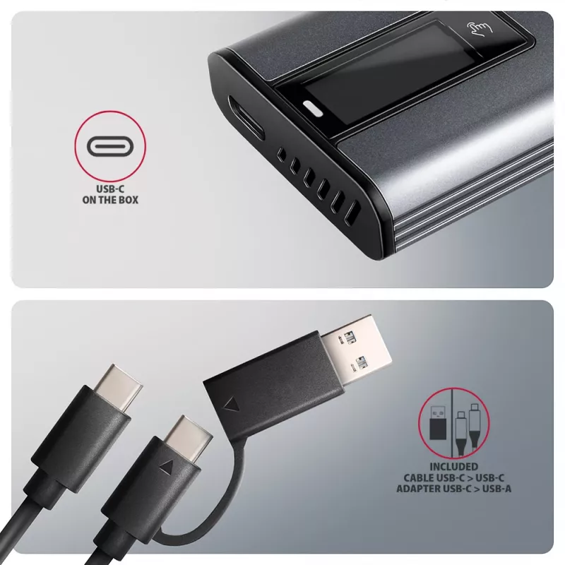 Axagon EEM2-SD2 USB-C 10Gbps - M.2 NVMe ir SATA SSD dėklas su ekranu