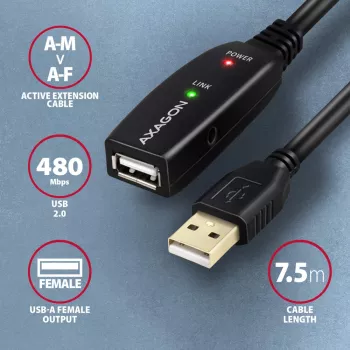 Axagon ADR-207 USB 2.0 aktyvus USB ilgintuvas 7,5 m juodos spalvos