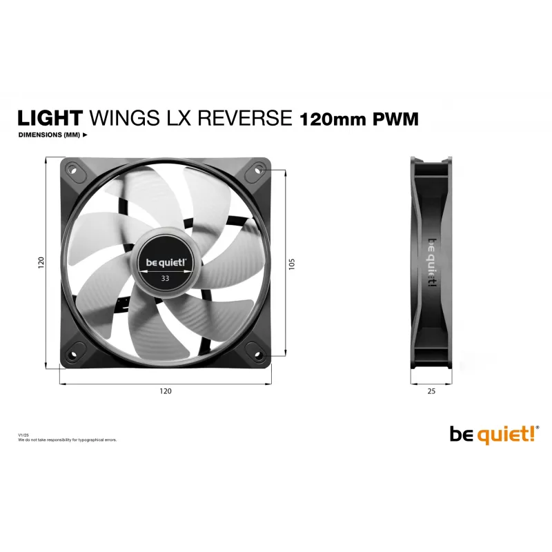 be quiet! Light Wings LX 120 mm PWM Reverse Black Kompiuterio ventiliatorius 12 cm 1 vnt.