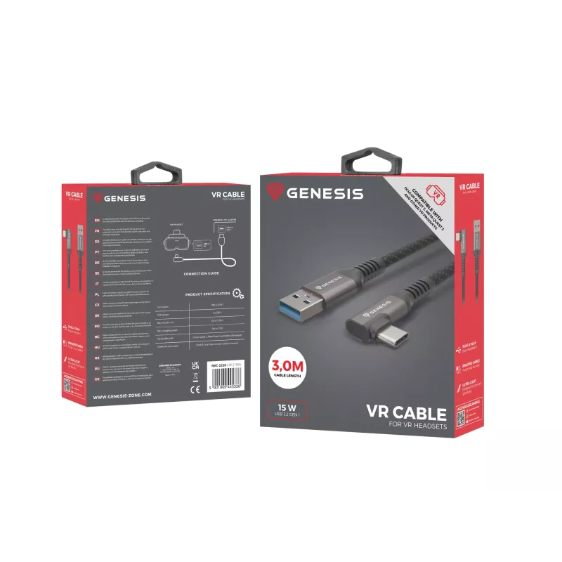 GENESIS NVC-2220 USB laidas USB 3.2 Gen 1 (3.1 Gen 1) 3 m USB A USB C Juodas, Pilkas