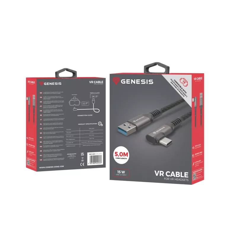 USB laidas GENESIS NVC-2221 USB 3.2 Gen 1 (3.1 Gen 1) 5 m USB A USB C juodas, pilkas