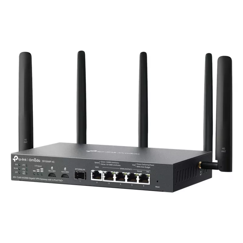 TP-Link ER706WP-4G maršrutizatorius Gigabit Ethernet dviejų juostų (2,4 GHz / 5 GHz) Juoda