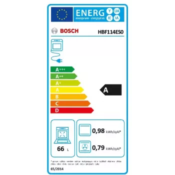 Įmontuojama elektrinė orkaitė Bosch Serie 2 HBF114ES0 – 66 L, nerūdijantis plienas, liečiamasis + sukamasis valdymas, 7 programos, grilis, konvekcija, 50–275 °C
