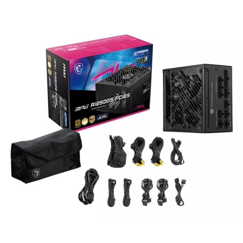 MSI MPG A1250GS PCIE5 maitinimo blokas 1250 W 20+4 pin ATX ATX juodas