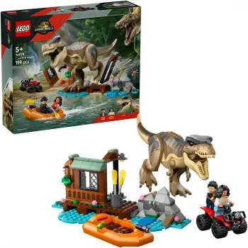 LEGO dinozaurų konstravimo rinkinys T. rex River Escape 76975 – 199 dalių, 2 minifigūrėlės, nuo 5 m.