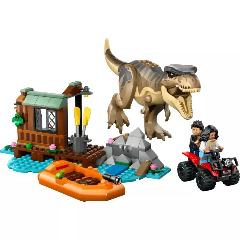 LEGO dinozaurų konstravimo rinkinys T. rex River Escape 76975 – 199 dalių, 2 minifigūrėlės, nuo 5 m.