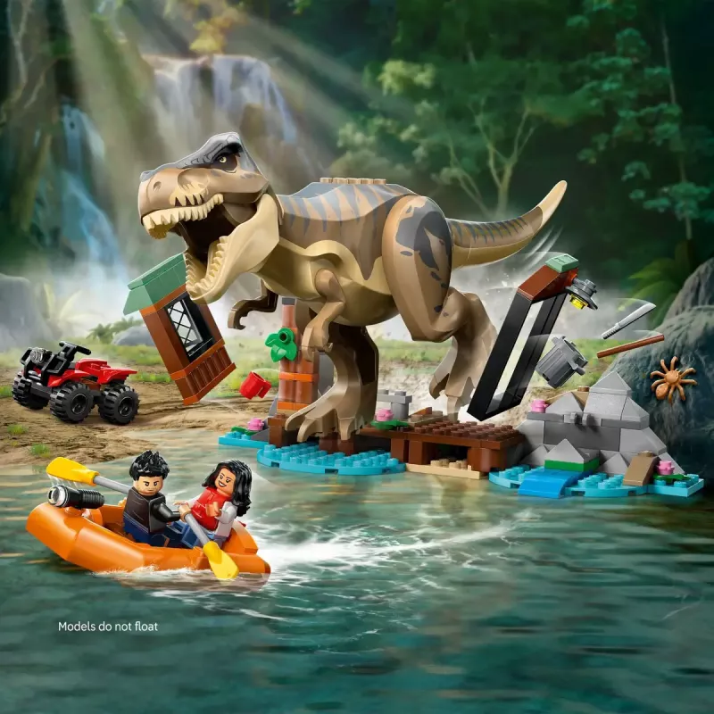 LEGO dinozaurų konstravimo rinkinys T. rex River Escape 76975 – 199 dalių, 2 minifigūrėlės, nuo 5 m.
