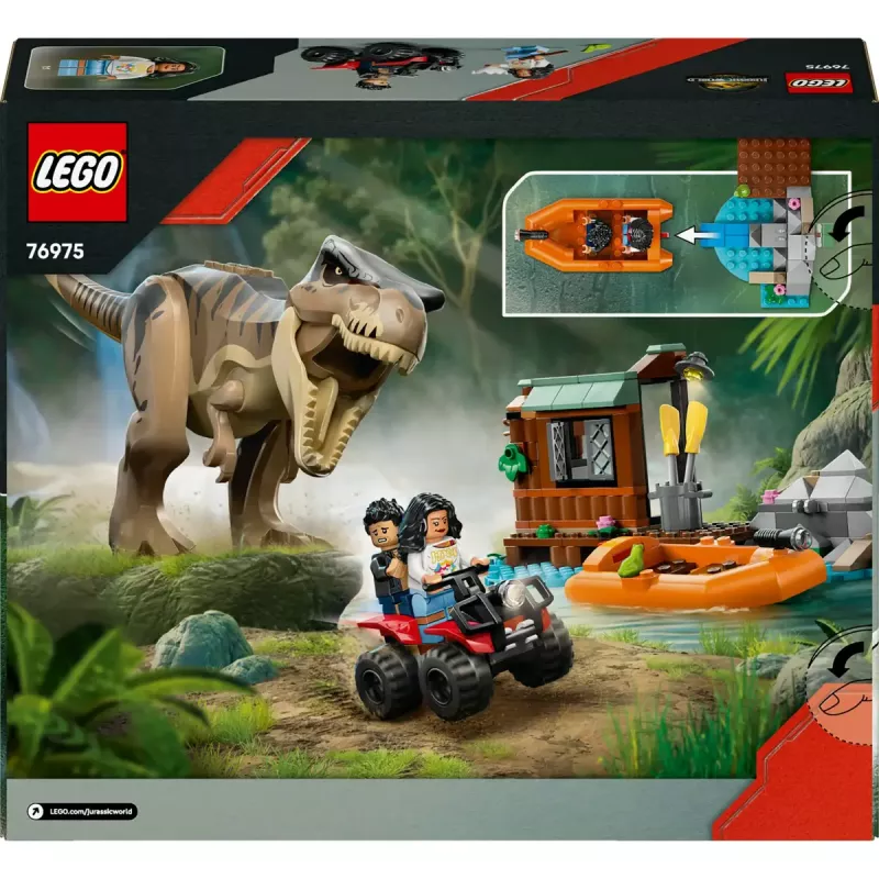 LEGO dinozaurų konstravimo rinkinys T. rex River Escape 76975 – 199 dalių, 2 minifigūrėlės, nuo 5 m.