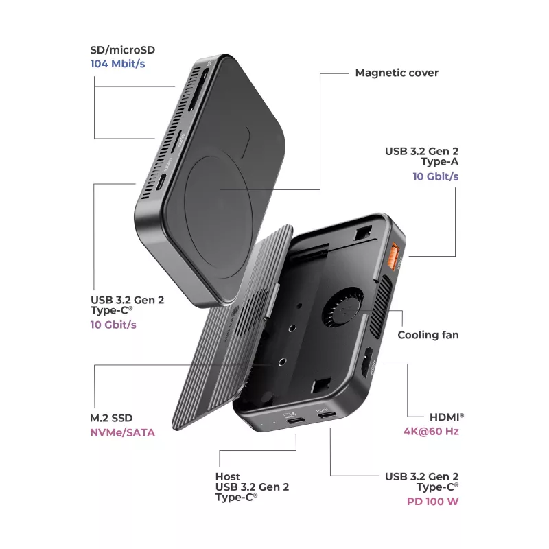 ICY BOX IB-DK4071M-CU31 USB 3.2 Gen 2 (3.1 Gen 1) Type-C juodas
