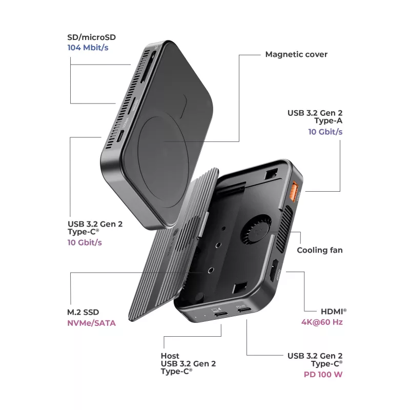 ICY BOX IB-DK4071M-CU31 USB 3.2 Gen 2 (3.1 Gen 1) Type-C juodas