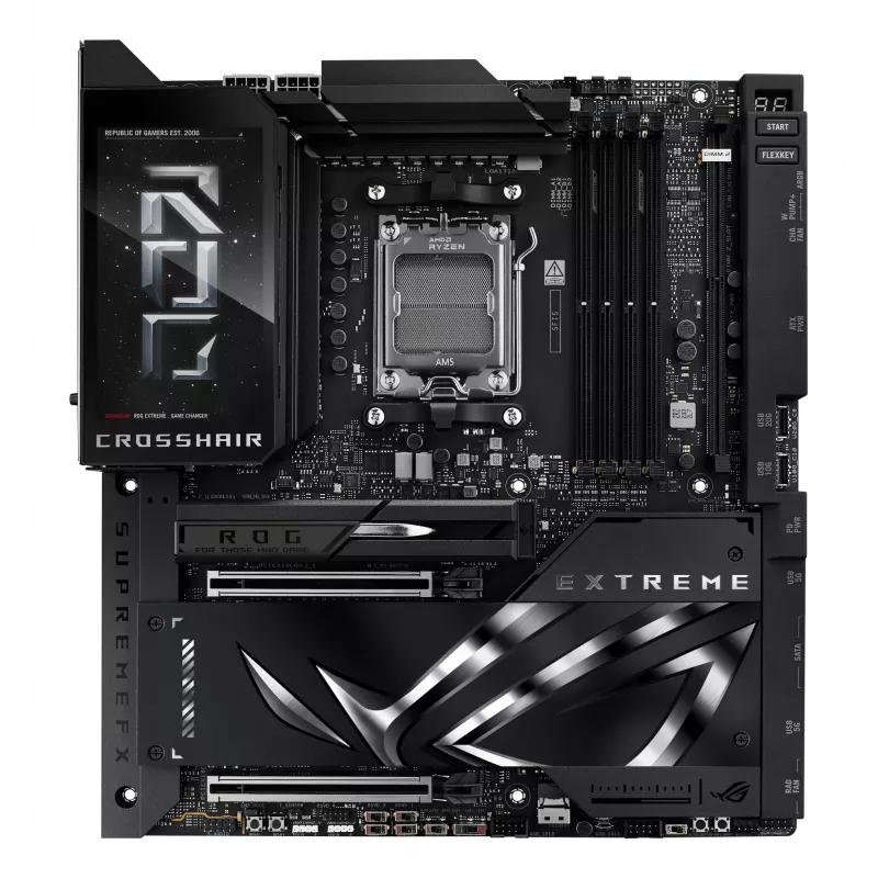Motininė plokštė ASUS ROG CROSSHAIR X870E EXTREME — AMD X870E, lizdas AM5, Extended ATX, DDR5, 4 DIMM, Wi‑Fi 7, 5 Gb LAN, 5x M.2