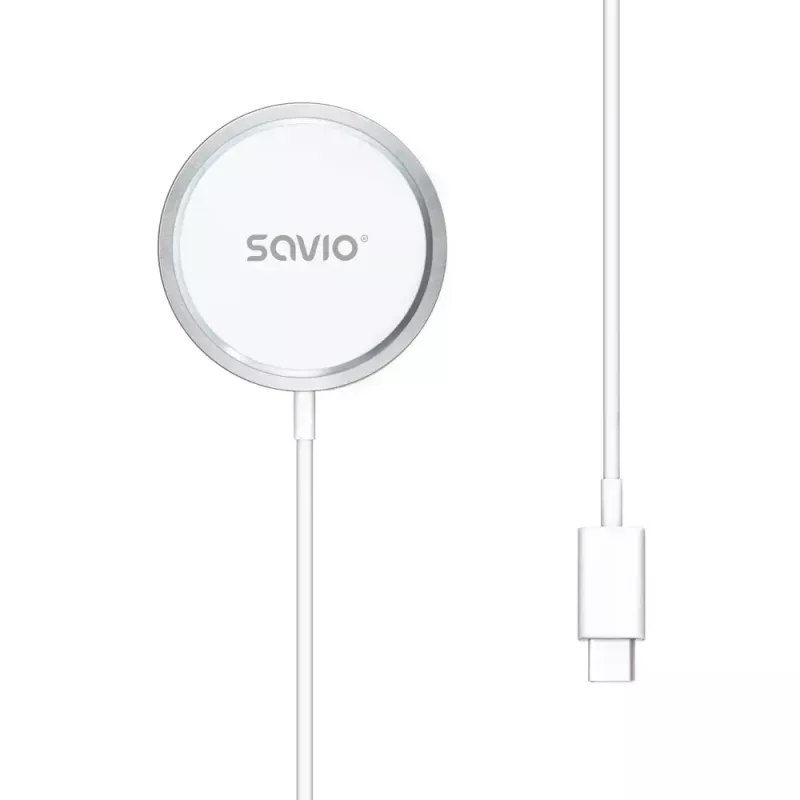 Belaidis magnetinis kroviklis SAVIO LA-11, Qi 1.2, 15 W, baltas, 55×55×5 mm