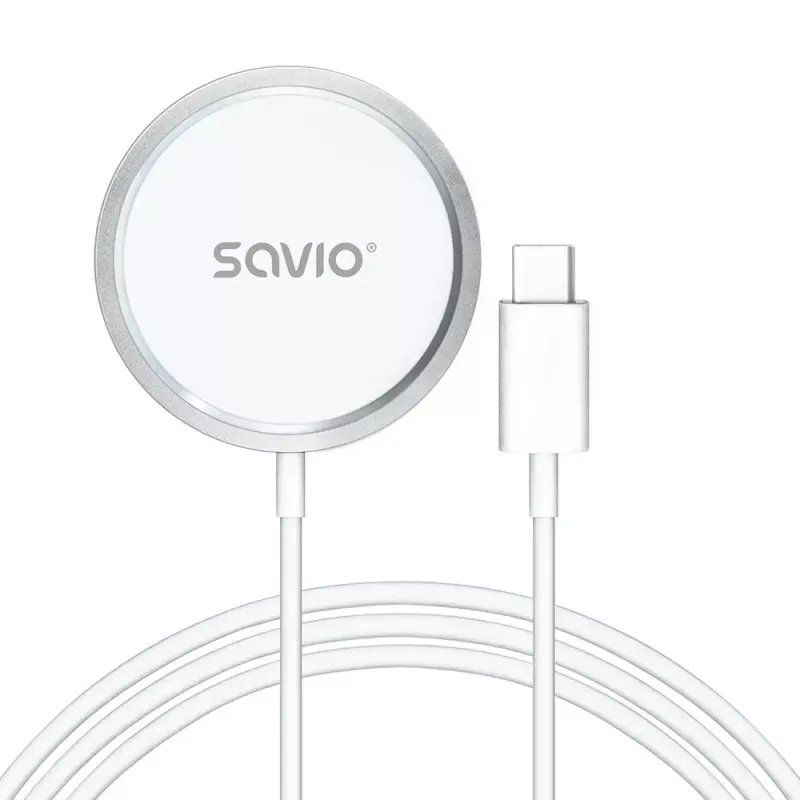 Belaidis magnetinis kroviklis SAVIO LA-11, Qi 1.2, 15 W, baltas, 55×55×5 mm