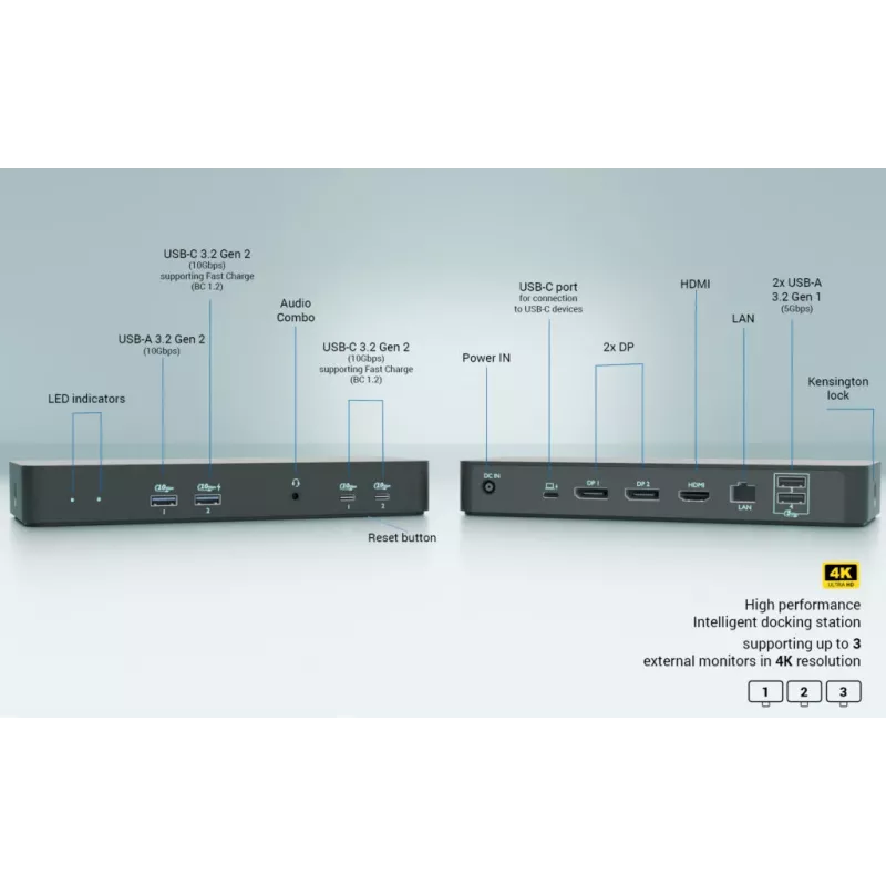 i-tec USB-C Intelektuali Trigubo Ekrano Docking Stotelė su 100 W įkrovimu