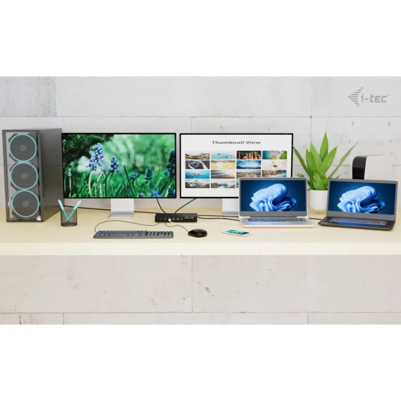 ITEC i-tec USB-C KVM Dock PRO trims šeimininkams, dvigubas vaizdas, 2x Power Delivery (iki 92 W), USB 3.2, 10 Gbps, Gigabit Ethernet