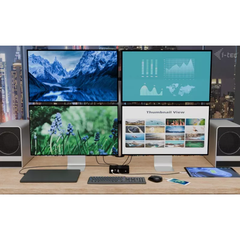 i-tec Thunderbolt5 Quattro Display Dockinė stotelė, 5x USB, 2.5 GLAN + Power Delivery 140W