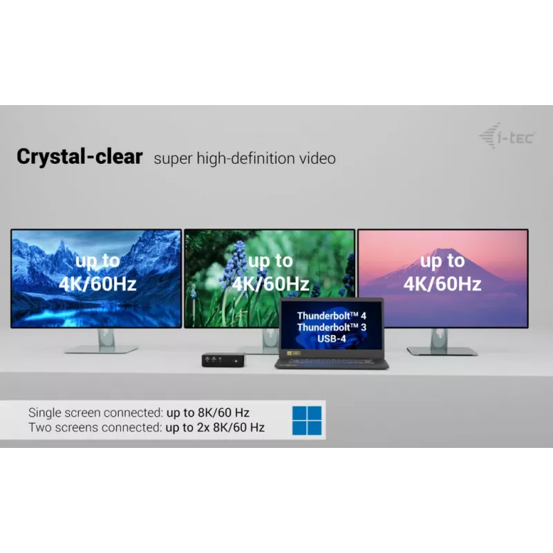 i-tec Thunderbolt5 Quattro Display Dockinė stotelė, 5x USB, 2.5 GLAN + Power Delivery 140W