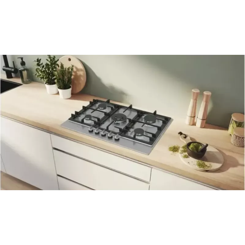 Bosch Serie 6 PCQ7A5I90 dujinė kaitlentė Nerūdijantis plienas Įmontuojama 75 cm Dujinė 5 zona(-ų)