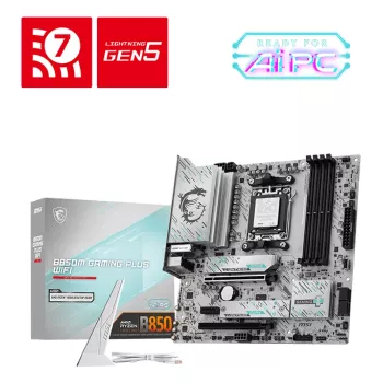 Motininė plokštė MSI B850M GAMING PLUS WIFI — AMD B850, lizdas AM5, micro ATX, DDR5, 4x DIMM, 3x M.2, Wi‑Fi 7, 5Gb LAN