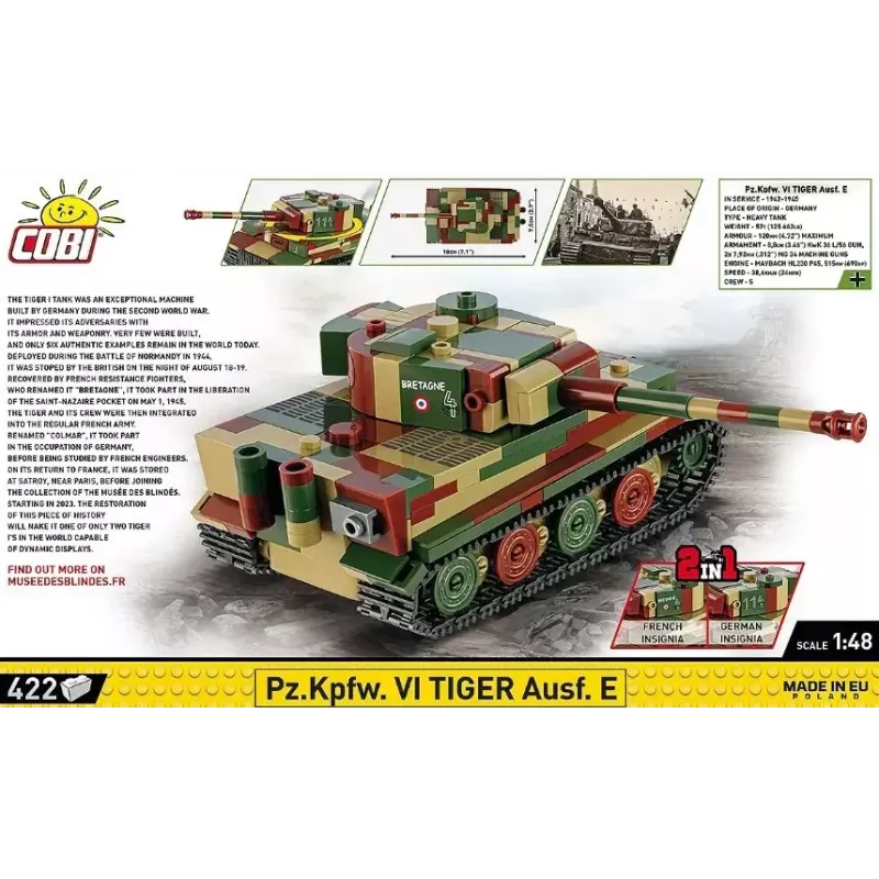 Konstrukcinis modelis Cobi Pz.Kpfw. VI Tiger Ausf. E 1:35 masteliu, detalūs blokeliai