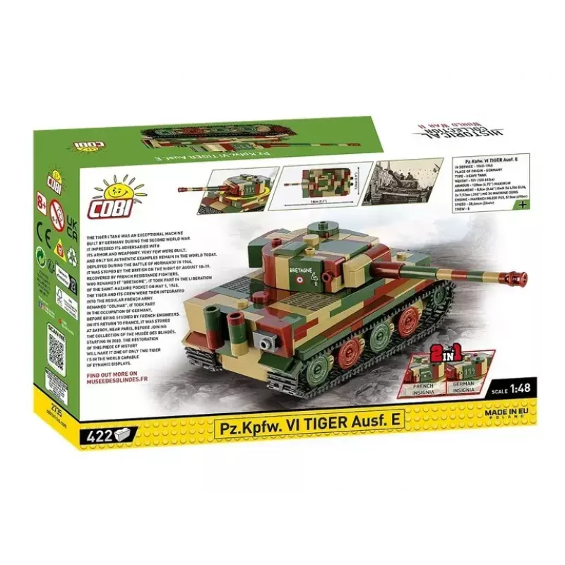 Konstrukcinis modelis Cobi Pz.Kpfw. VI Tiger Ausf. E 1:35 masteliu, detalūs blokeliai