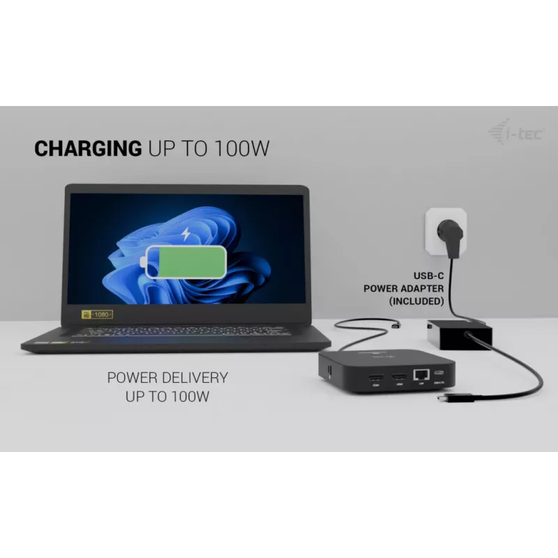 ITEC C31DUALHDMIDPD100 USB-C dviejų HDMI adapteris, 4K@60Hz, USB-C Power Delivery 100W