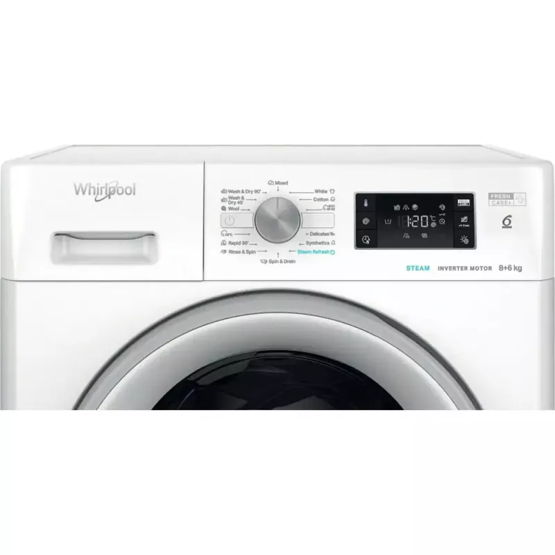Skalbimo džiovinimo mašina WHIRLPOOL FFWDB 864489 SV EE priekinio pakrovimo 6 kg 1400 RPM balta
