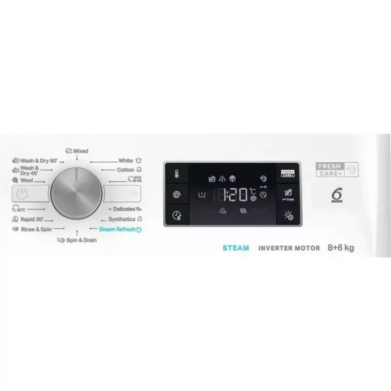 Skalbimo džiovinimo mašina WHIRLPOOL FFWDB 864489 SV EE priekinio pakrovimo 6 kg 1400 RPM balta