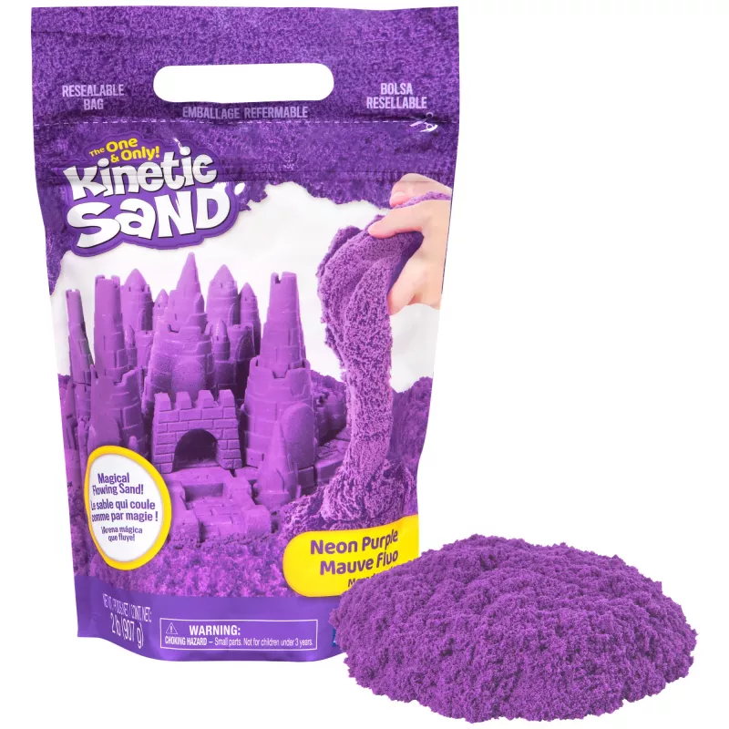 Kinetic Sand 2lbs Violetinis žaidimų smėlis, formuojamas sensorinis žaislas vaikams, daugkartinio naudojimo maišelis (pakuotė gali skirtis), nuo 3 metų