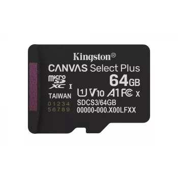Kingston Technology 64GB microSDXC Canvas Select Plus Gen3 100R A1 vienetinis paketas be adapterio