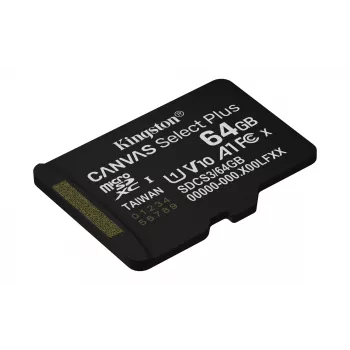 Kingston Technology 64GB microSDXC Canvas Select Plus Gen3 100R A1 vienetinis paketas be adapterio