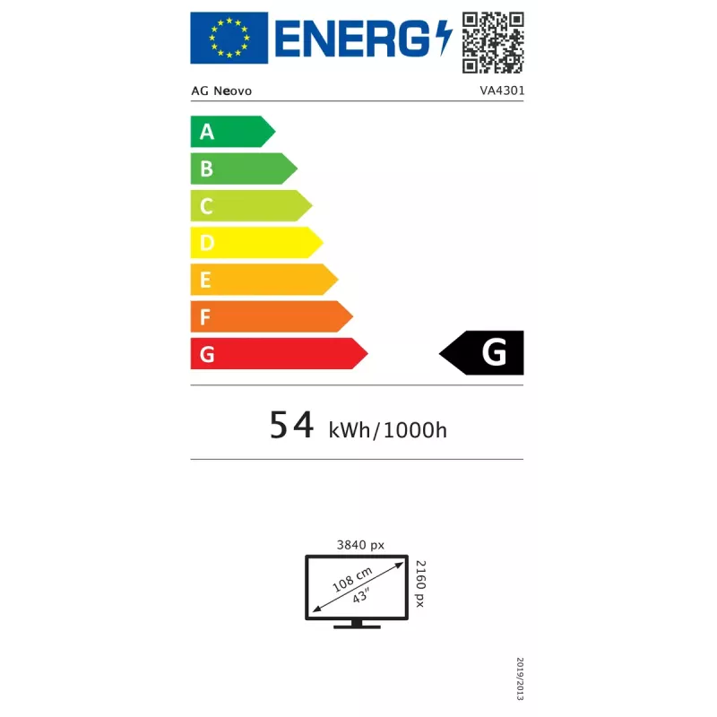 AG Neovo VA-4301 skaitmeninės signalizacijos (Digital Signage) ekranas 42,5 colio (108 cm) 4K UHD 3840×2160, LED, 350 cd/m², 1200:1, 24/7, 3x HDMI, juodos spalvos