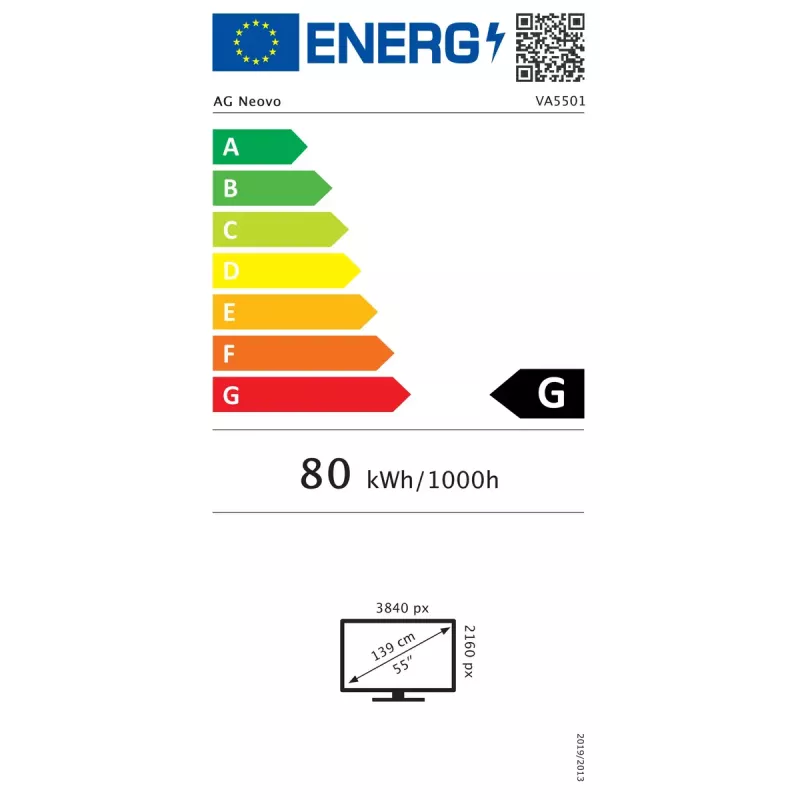AG Neovo VA5501 skaitmeninės reklamos ekranas 138,7 cm (54,6 col.) LED 350 cd/m² 4K Ultra HD juodas