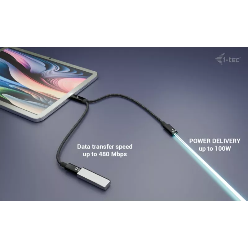 i-tec USB-C laido skirstytuvas garsui/duomenims + Power Delivery 100W