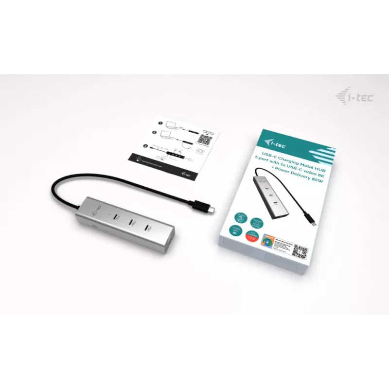 i-tec Metal USB-C įkrovimo stotelė 5 prievadai su USB-C vaizdo išvedimu 8K + Power Delivery 85W