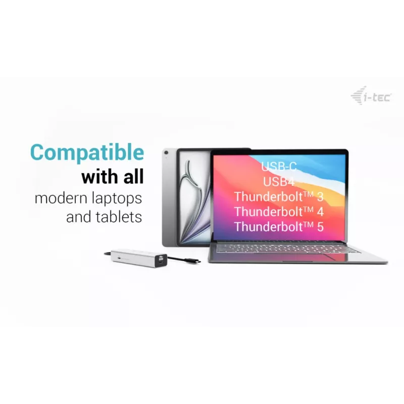 i-tec Metal USB-C įkrovimo stotelė 5 prievadai su USB-C vaizdo išvedimu 8K + Power Delivery 85W