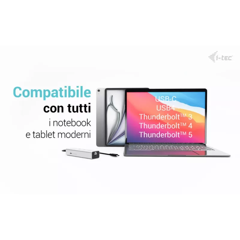 i-tec Metal USB-C įkrovimo stotelė 5 prievadai su USB-C vaizdo išvedimu 8K + Power Delivery 85W