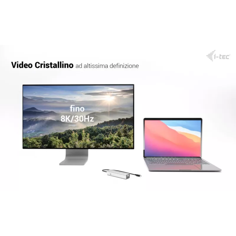 i-tec Metal USB-C įkrovimo stotelė 5 prievadai su USB-C vaizdo išvedimu 8K + Power Delivery 85W