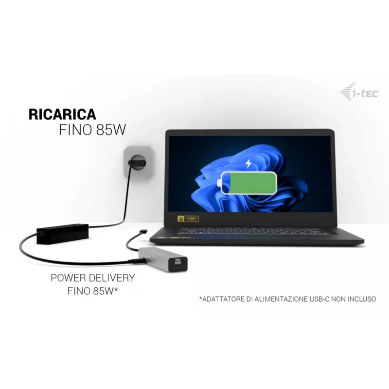 i-tec Metal USB-C įkrovimo stotelė 5 prievadai su USB-C vaizdo išvedimu 8K + Power Delivery 85W