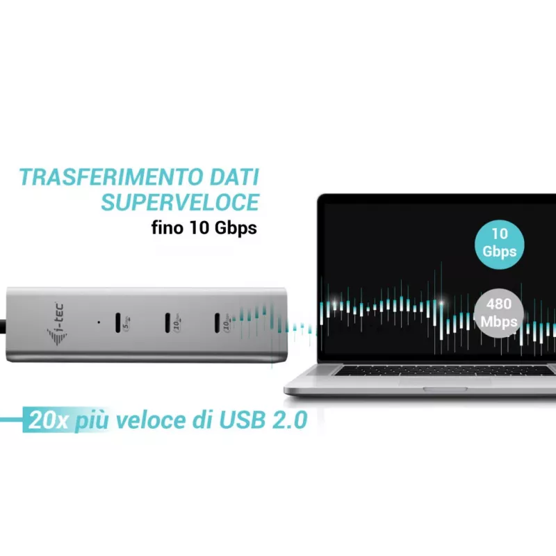 i-tec Metal USB-C įkrovimo stotelė 5 prievadai su USB-C vaizdo išvedimu 8K + Power Delivery 85W