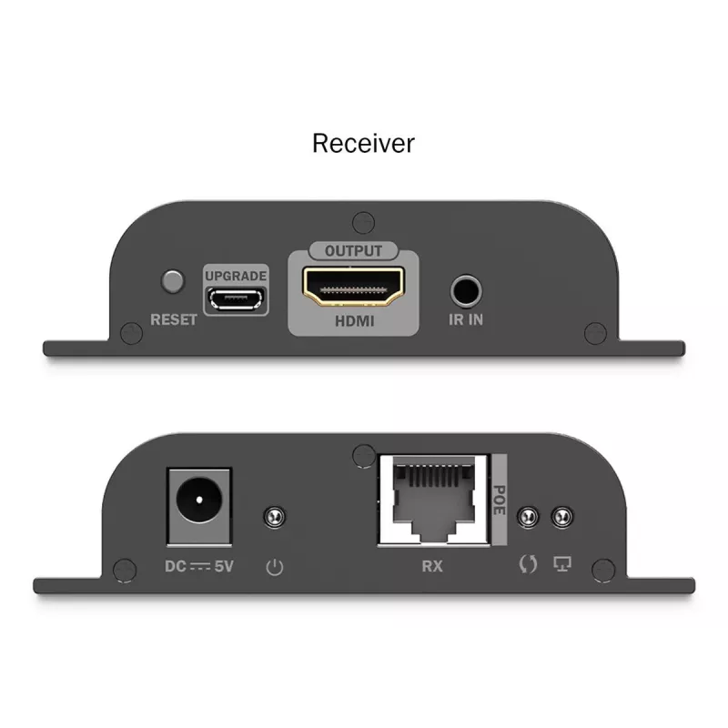 DIGITUS HDMI IP Extender rinkinys – 4K/60Hz 120/200 m, PoE, Vienas į Daug, CAT, Juoda
