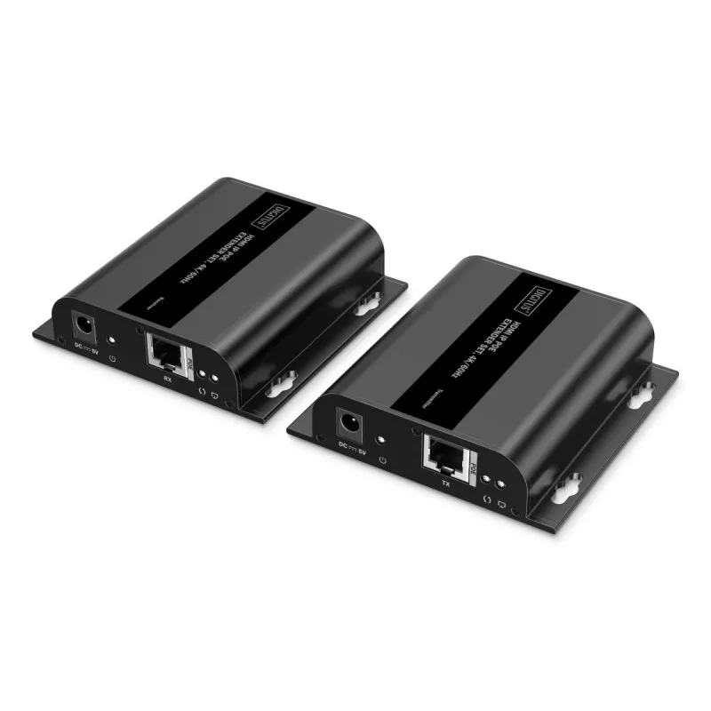 DIGITUS HDMI IP Extender rinkinys – 4K/60Hz 120/200 m, PoE, Vienas į Daug, CAT, Juoda
