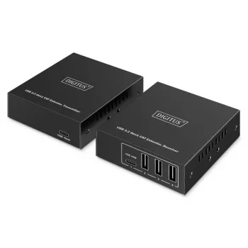 USB 3.2 Gen1 CAT prailgintuvas DIGITUS DA-73121 — 5 Gbps, 4 prievadai (3× USB-A, 1× USB-C), 100 m, maitinimas nuolatinės srovės