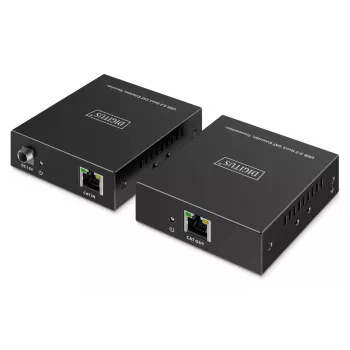 USB 3.2 Gen1 CAT prailgintuvas DIGITUS DA-73121 — 5 Gbps, 4 prievadai (3× USB-A, 1× USB-C), 100 m, maitinimas nuolatinės srovės