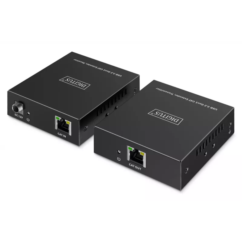 USB 3.2 Gen1 CAT prailgintuvas DIGITUS DA-73121 — 5 Gbps, 4 prievadai (3× USB-A, 1× USB-C), 100 m, maitinimas nuolatinės srovės